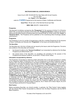 DEUTSCHE BANK AG, LONDON BRANCH Issue of up to USD