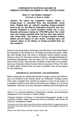 Comparative Business Failures of Foreign