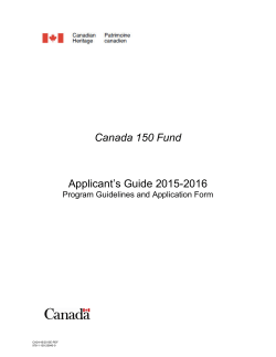 Canada 150 Fund - Applicant`s Guide 2015-2016