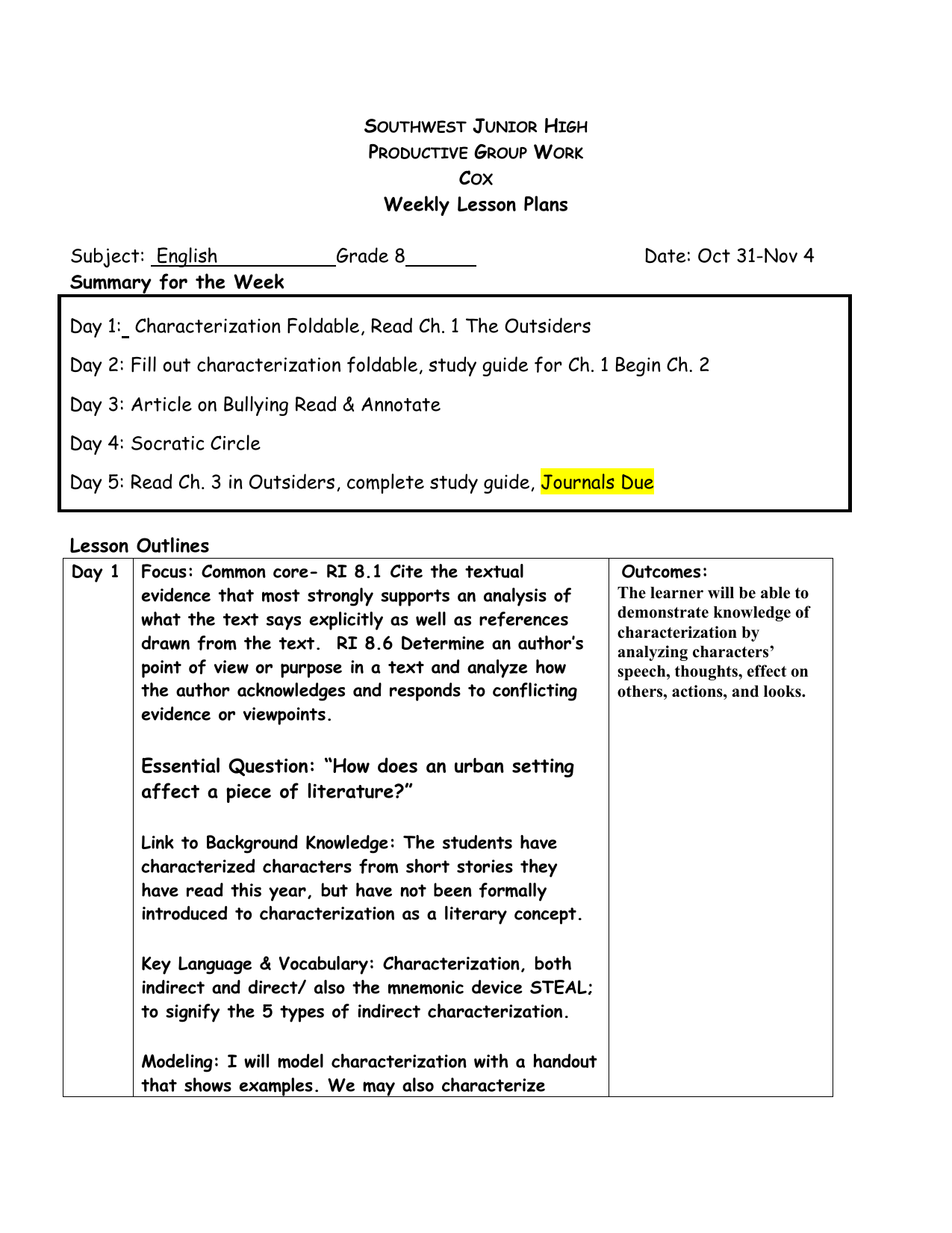 Characterization Foldable Read Ch