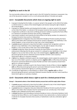 Eligibility to work in the UK List A – Acceptable Documents which