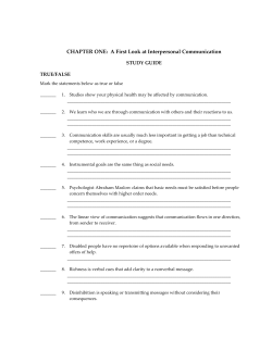 chapter one: A First Look at Interpersonal Communication