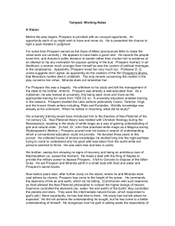 Tempest: Working Notes A Vision: Before the play begins, Prospero