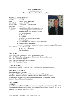 Tjeerd de Graaf, Curriculum Vitae, November 8, 2016