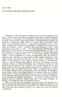 THE SUBJECT BEFORE SUBJECTIVATION Slavoj Žižek The theme