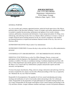 The job description for the City Recorder can be