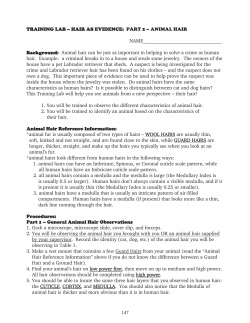 147 TRAINING LAB &ndash; HAIR AS EVIDENCE: PART 2 &ndash; ANIMAL HAIR
