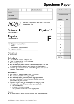 GCSE Physics Specimen Question Paper Foundation Specimen