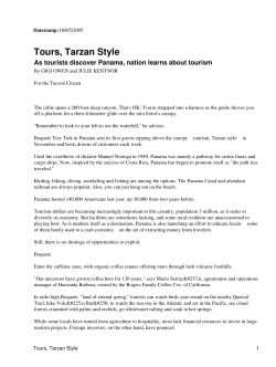 Tours, Tarzan style As tourists discover Panama, nation learns about