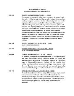 The purpose of this class is to introduce students to the art and craft