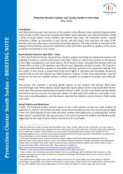 P ro tection C lu ster So u th Su d an – B R IE FIN G N O T E