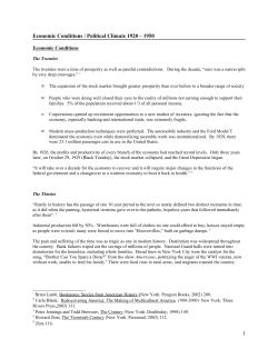 Economic Conditions / Political Climate 1920