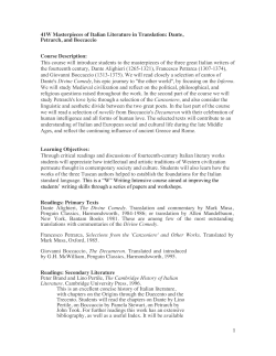 1 41W Masterpieces of Italian Literature in Translation: Dante