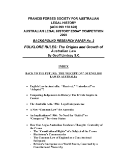 FOLKLORE RULES: The Origins and Growth of Australian Law