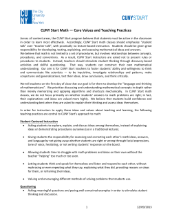 CUNY Start Math &mdash; Core Values and Teaching Practices