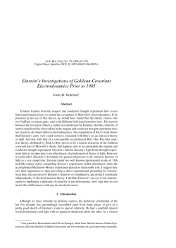 Einstein`s Investigations of Galilean Covariant Electrodynamics Prior