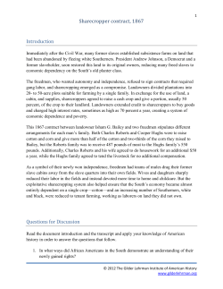 Sharecropper contract, 1867 Introduction Questions for Discussion