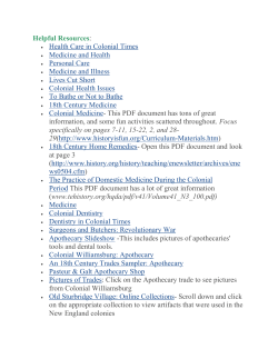 Health Care in Colonial Times Medicine and Health Personal Care