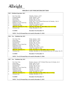 HOLIDAY LIST FOR 2015/2016/2017/2018