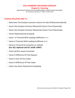 ECSU SUMMARY DISCUSSION CHECKLIST Chapter 8: Factoring