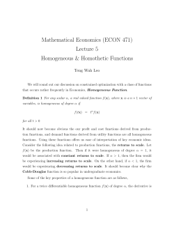 Mathematical Economics (ECON 471) Lecture 5 Homogeneous