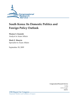 South Korea: Its Domestic Politics and Foreign Policy Outlook