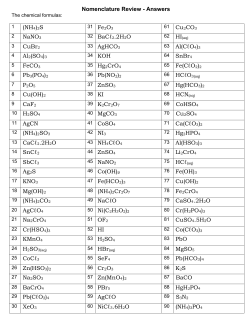 Nomenclature Review - Answers (NH4)2S NaNO3 32 BaCℓ2.2H2O