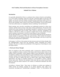 Oral Tradition, Myth and Education in African Francophone Literature