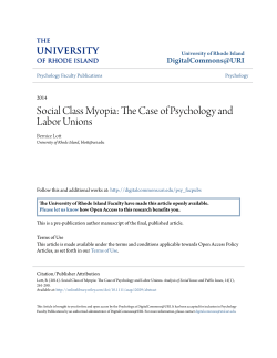 Social Class Myopia: The Case of Psychology and Labor Unions