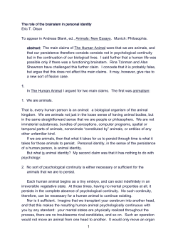1 The role of the brainstem in personal identity Eric T. Olson To