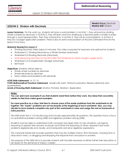 Lesson 2: Division with Decimals Mathematical Reasoning LESSON