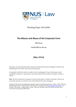 The Misuse and Abuse of the Corporate Form - NUS