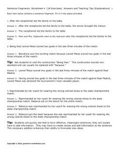Sentence Fragments, Worksheet 4 (18 Exercises) Answers and