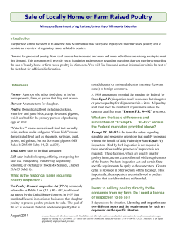 Sale of Locally Home or Farm Raised Poultry