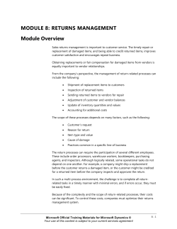 MODULE 8: RETURNS MANAGEMENT Module Overview