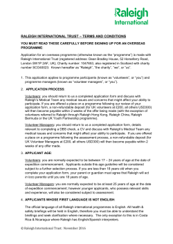 RALEIGH INTERNATIONAL TRUST &ndash; TERMS AND CONDITIONS