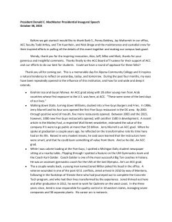 President Donald C. MacMaster Presidential Inaugural Speech