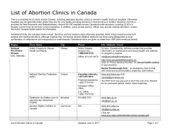 List of Abortion Clinics in Canada