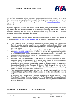 LENDING YOUR BOAT TO OTHERS It is perfectly acceptable to