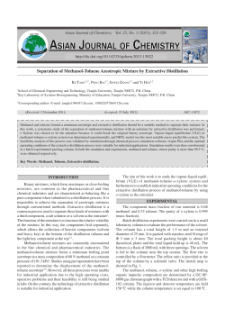 Separation of Methanol-Toluene Azeotropic Mixture by Extractive