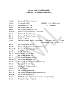 Berwyn South School District 100 2016 &ndash; 2017 School Calendar