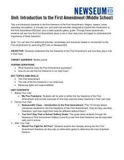 introduces students to the five freedoms of the First Amendment