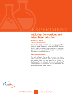 Experiment Molarity: Conversions and Mass Determination