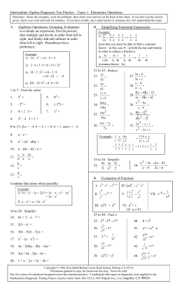 Study Packet Intermediate Algebra (Algebra II)