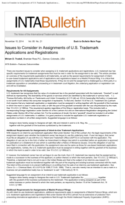 Issues to Consider in Assignments of US Trademark