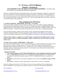 AP US History ONLY summer assignment