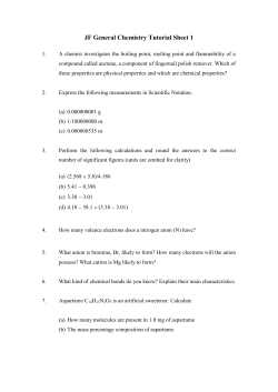 JF General Chemistry Tutorial Sheet 1