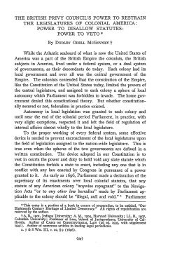 British Privy Council`s Power to Restrain the Legislatures of Colonial