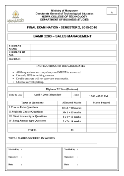 Model Final Exam - Sales Management