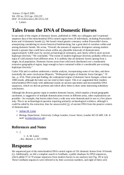 Tales from the DNA of Domestic Horses Response